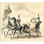 § Feliks Topolski, 1907-1989, horse drawn carriage in a park, pen ink and wash on paper, signed with
