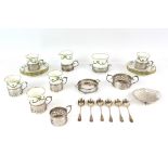 Aynsley part silver-mounted coffee service, comprising 5 cups with 7 silver sleeves, sugar bowl with