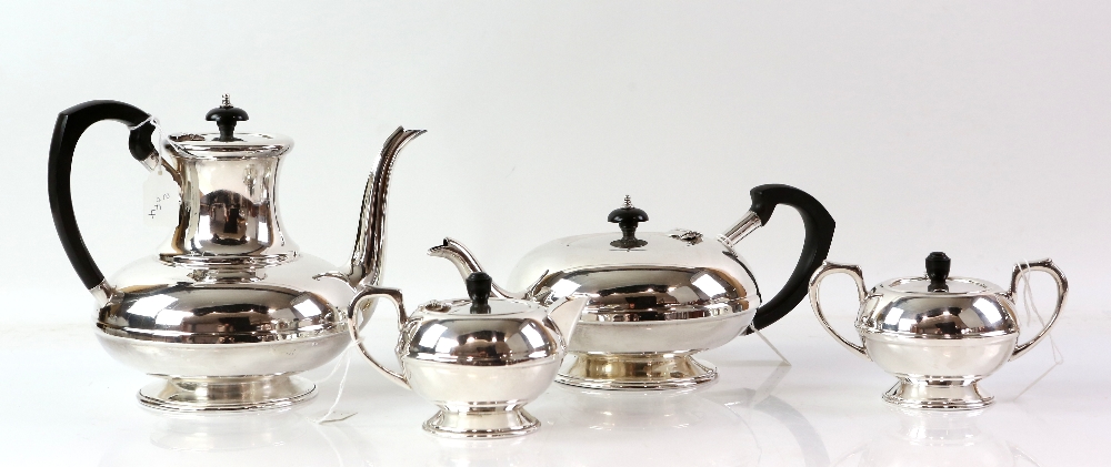 Silver-plated four piece tea service, marked Seranco, comprising teapot, coffee pot milk and sugar
