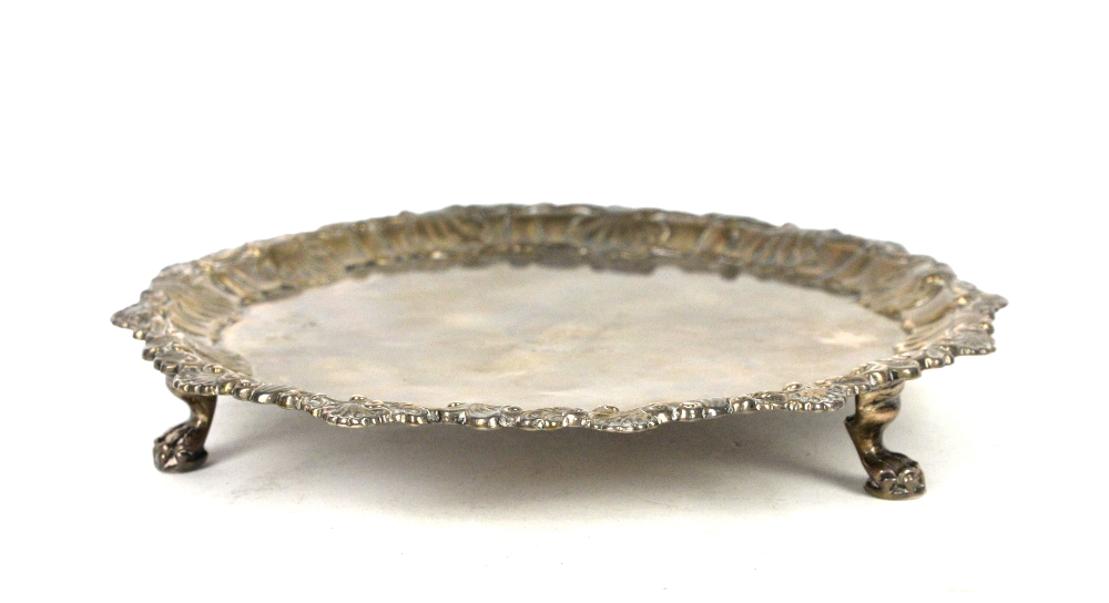 George III silver salver by Elizabeth Cooke, London 1764, the border with shell design, raised on