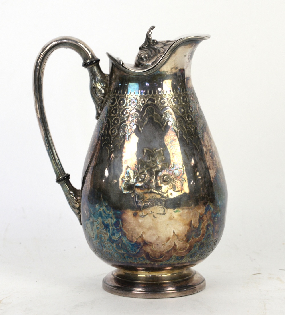 White metal water jug, the bulbus body with foliate decoration, 22cm high - Image 6 of 8