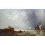 In the Manner of Richard Parkes Bonington (British, 1802-1828), Boats by the coast with a lighthouse