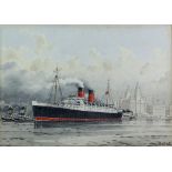 Derek George Montague Gardner (British, 1914-2007). Cunard White-Star Liner Mauretania leaving the