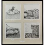 Brenda Jacobs, 20th century, four black and white signed prints mounted in one frame, comprising '