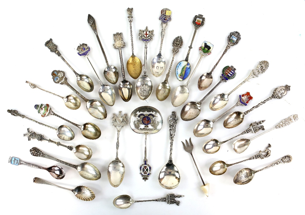 Collection of silver and silver plated travel spoons, mostly hallmarked, Guildford enamel with - Image 3 of 4