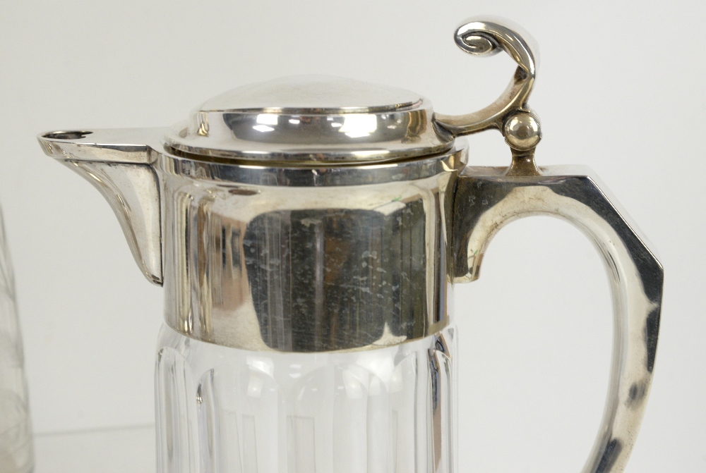 Mappin & Webb engraved glass claret jug with silver plated mounts, slice cut water jug, two bottle - Image 11 of 26