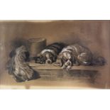 E J Howell, early 20th century English School, study of three King Charles spaniels, signed,
