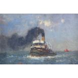 Gyrth Russell (Canadian, 1892-1970), 'Tug Passing Lightship', oil on board, signed lower left,