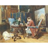 P de Jenne, French 19th century, interior scene with two gentlemen playing chess, signed and dated