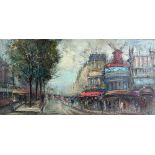 20th century, French School, Paris street scene with the Moulin Rouge, indistinctly signed, oil on