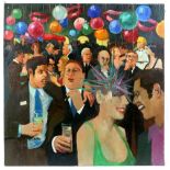 Cyril Mount, British 1920-2013, 'Office Party', inscribed verso, oil on canvas laid on board, 59cm x