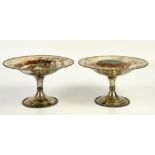 George V pair of silver tazzas, on ring turned pedestal feet with ring and bead borders, by Henry