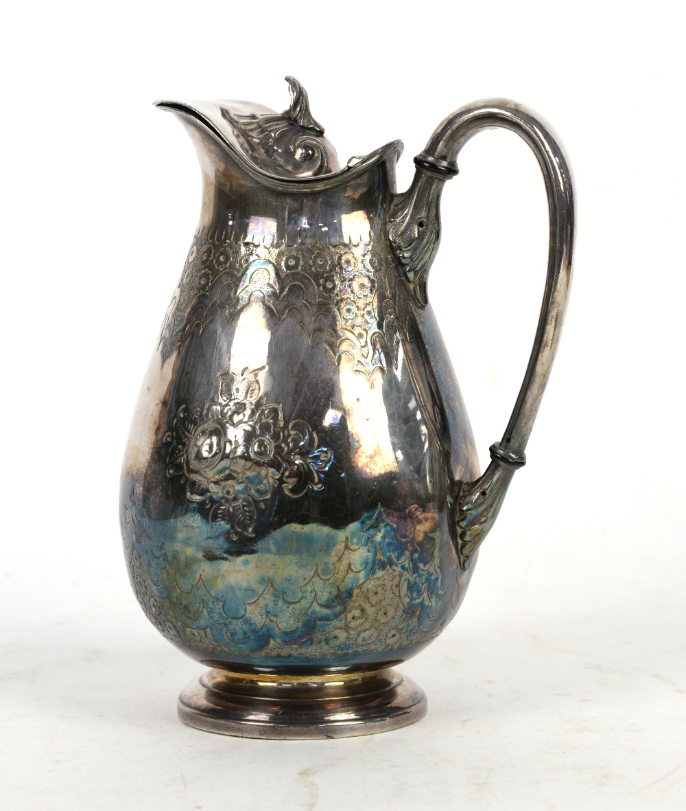 White metal water jug, the bulbus body with foliate decoration, 22cm high - Image 2 of 8