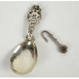 Norwegian silver caddy spoon, By Thune and stamped 830S, with hammered bowl and stem decorated
