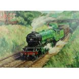Dion Pears (1929-1985) LNER A3 Pacific Steam Locomotive, Flying Fox oil on board, signed, 50cm x