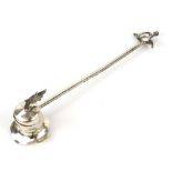 Novelty sterling silver candle snuffer in the form a knight's helmet,the handle as a sword 21 cm