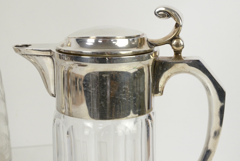 Mappin & Webb engraved glass claret jug with silver plated mounts, slice cut water jug, two bottle - Image 12 of 26