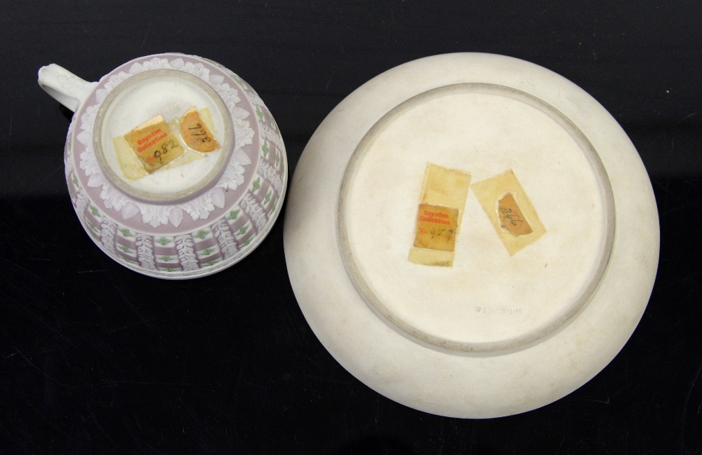 Wedgwood tri-colour Jasper Dip Diceware Cup and Saucer, late 19th century, lilac ground with applied - Image 3 of 7