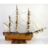 Scale Model Captain James Cook's ship HMS Endeavour, on plinth with plaque (no case), h70 x w80cm