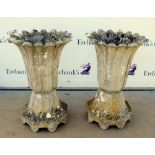 Pair of composite stone floral design garden urns, H.89cm Diameter 59cm