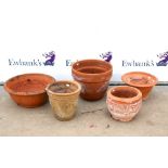 Five terracotta garden pots, H32cm Diameter 39.5cm largest