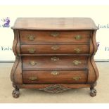 19th century mahogany commode chest with 4 long graduated drawers and ball on claw feet. H85 x W93 x