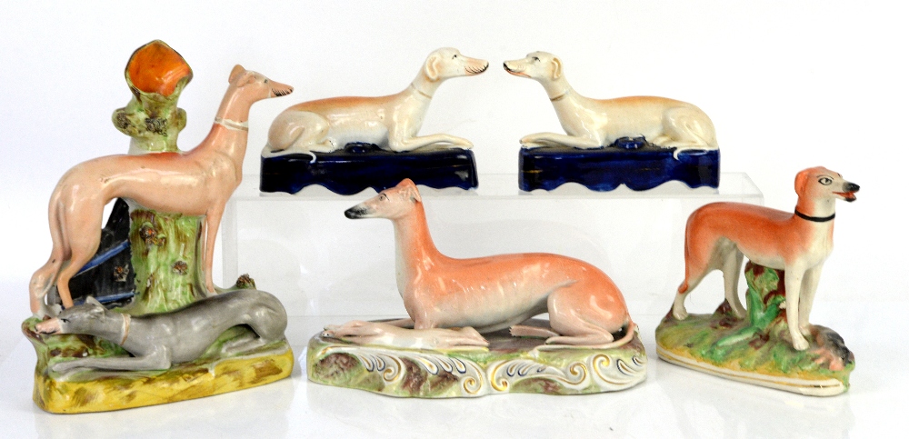 Collection of over 20 Staffordshire dogs and sheep, mainly greyhounds, tallest 27cm high - Image 9 of 15