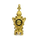 19th century bronze and ormolu clock, chapter ring with gilt Roman numerals, the case with Classical