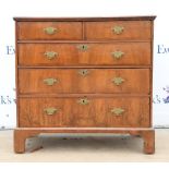 19th century walnut chest of two short over three long graduating drawers, on bracket feet, H92.5