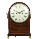 Early 19th century inlaid mahogany repeating bracket clock, the 8 convex painted dial with Roman