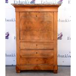 19th century walnut secretaire a abattant with grey marble top, the fall front enclosing fitted