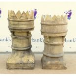 Pair of chimney stacks with crown finials, H71 x W74cm
