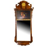 Fret frame mirror with painting of fruit. gilded border, 93cm x 42cm and a gilded pier glass,
