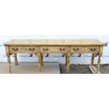 19th Century painted pine sideboard on turned and tapered legs.281cm W x 90cm H x 67cm D