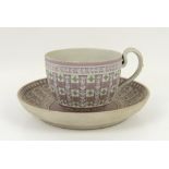 Wedgwood tri-colour Jasper Dip Diceware Cup and Saucer, late 19th century, lilac ground with applied