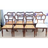 Set of 6 19th century rosewood dining chairs with caned seats and fluted legs together with a