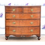 19th century mahogany bow fronted chest of two short over three long graduating drawers, H104 x W109