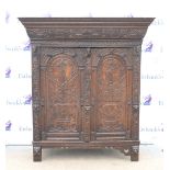 AMENDED DESCRIPTION 19th century Gothic oak cupboard, possibly Dutch, elaborately carved with