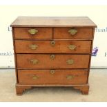 18th century and later oak chest of two short over three long graduated drawers on bracket feet. H88