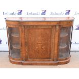 Late 19th century walnut credenza sideboard with central satinwood marquetry inlaid door flanked