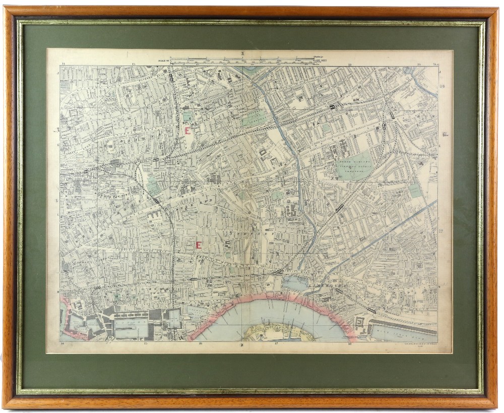 Map of London by C.W. Bacon & Co., 127 Strand, framed, 46 x 62cm