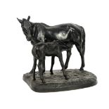 Kasli foundry cast iron horse and foal, signed indistinctly, marked 1968 to underside of base,