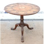 18th century style carved oak circular occasional table with circular inlaid panels with etchings on