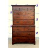 Early 19th century mahogany tallboy the top with canted corners, 3 short and 3 graduated long