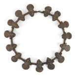 19th/20th century West African cast metal tribal shaaman's necklace/amulet, circular metal frame