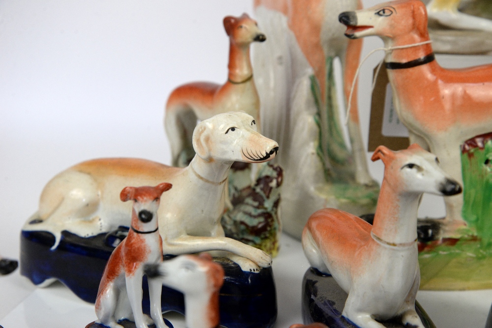 Collection of over 20 Staffordshire dogs and sheep, mainly greyhounds, tallest 27cm high - Image 11 of 15