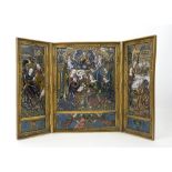 Cast gilt bronze triptych displaying scenes of the the Virgin Mary, two with the Christ Child
