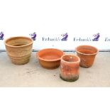 Four terracotta garden pots, largest H39cm Diameter 47cm