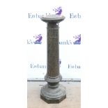 Green marble pedestal of column form on stepped octagonal base, H112cm Comes in three parts (top,