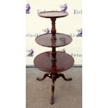 19th century mahogany three tier dumb waiter on tripod base. H112